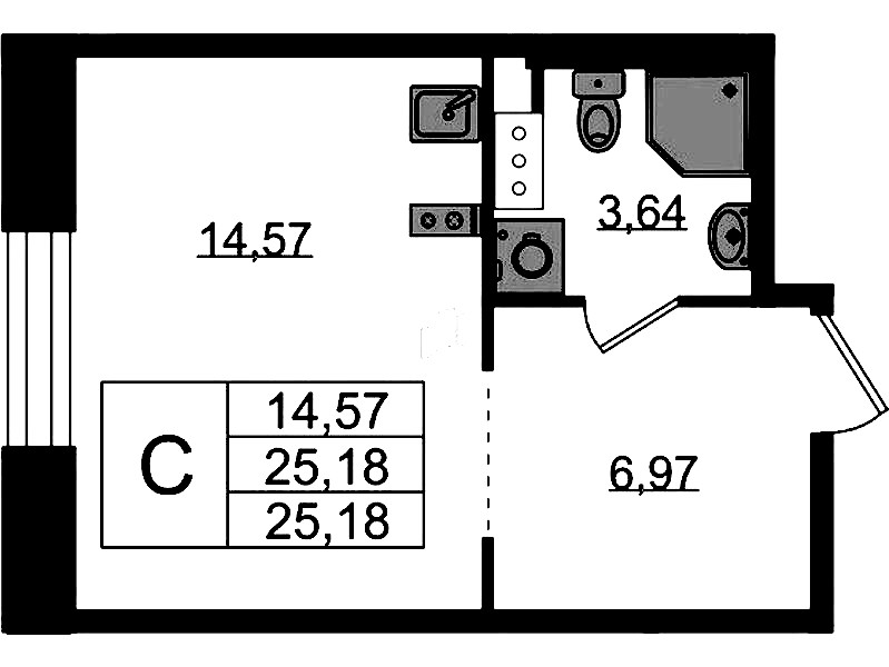 Квартира студия 25.18 м², 5/5 эт., ЖК «Plus Пулковский»